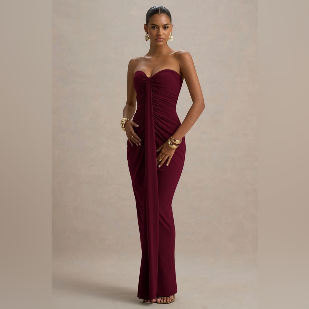 Club L London Burgundy Strapless Dress